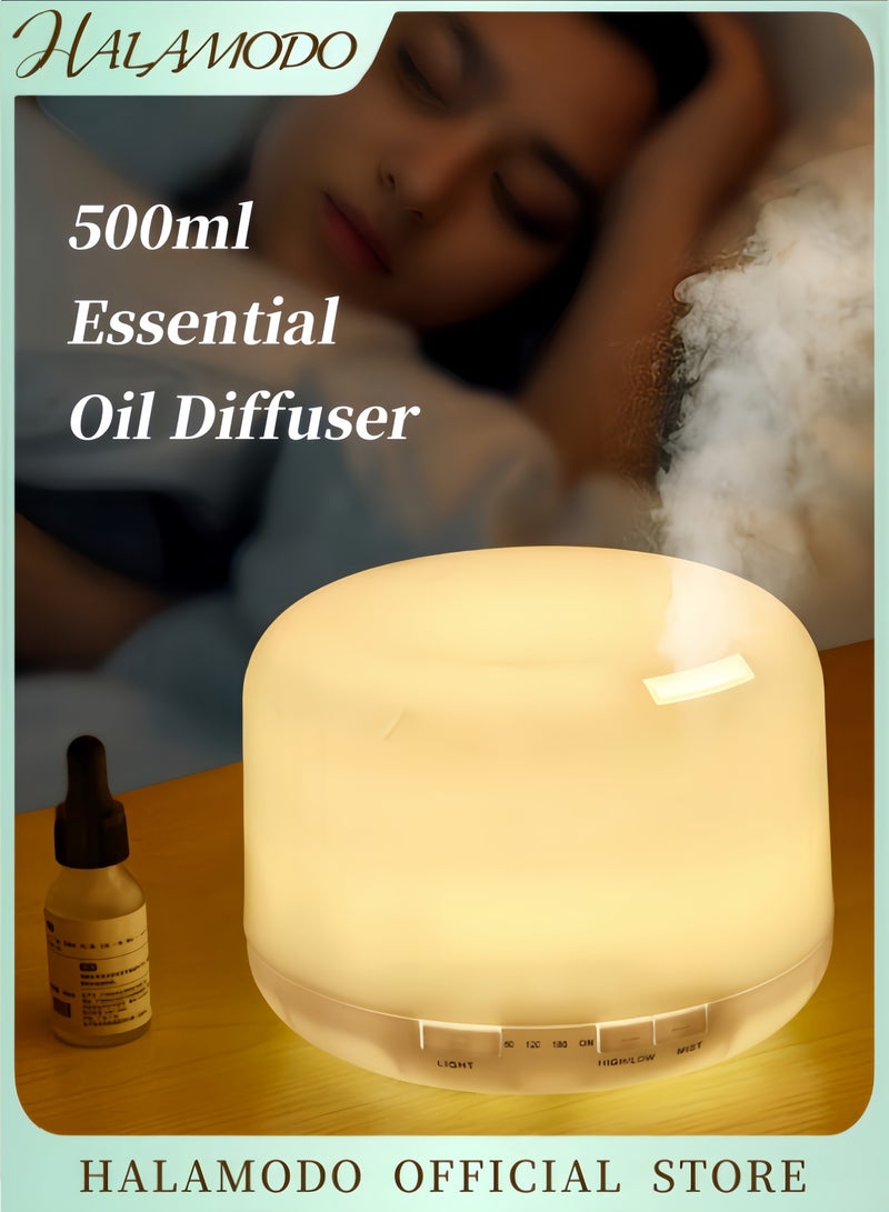 HALAMODO 500ml Essential Oil Diffuser Premium Ultrasonic Aromatherapy Fragrant Oil Humidifier Vaporizer & Timer for Bedroom Home Office Travel  - Image 1