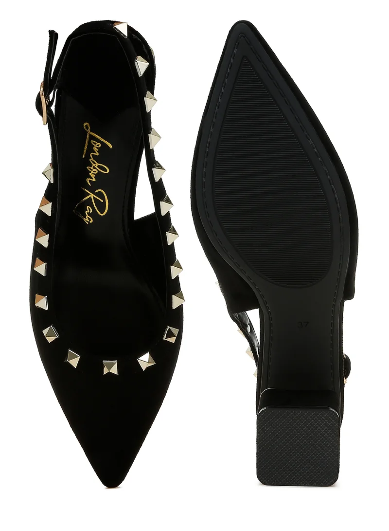 London Rag Stud Emebllished Microfiber Sandals in Black
