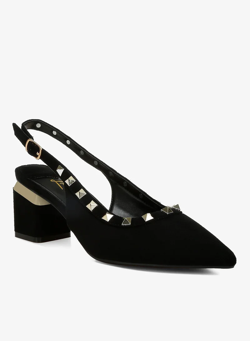 London Rag Black Stud Emebllished Microfiber Sandals in Black for Women | Best Price UAE