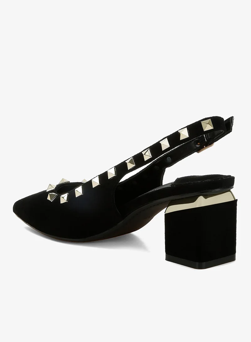 London Rag Black Stud Emebllished Microfiber Sandals in Black for Women | Best Price UAE