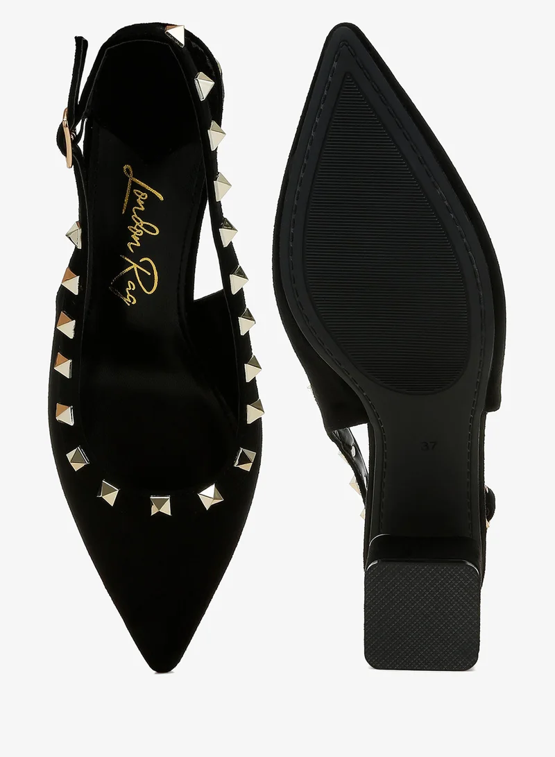 London Rag Black Stud Emebllished Microfiber Sandals in Black for Women | Best Price UAE