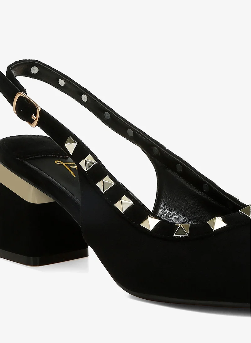 London Rag Black Stud Emebllished Microfiber Sandals in Black for Women | Best Price UAE