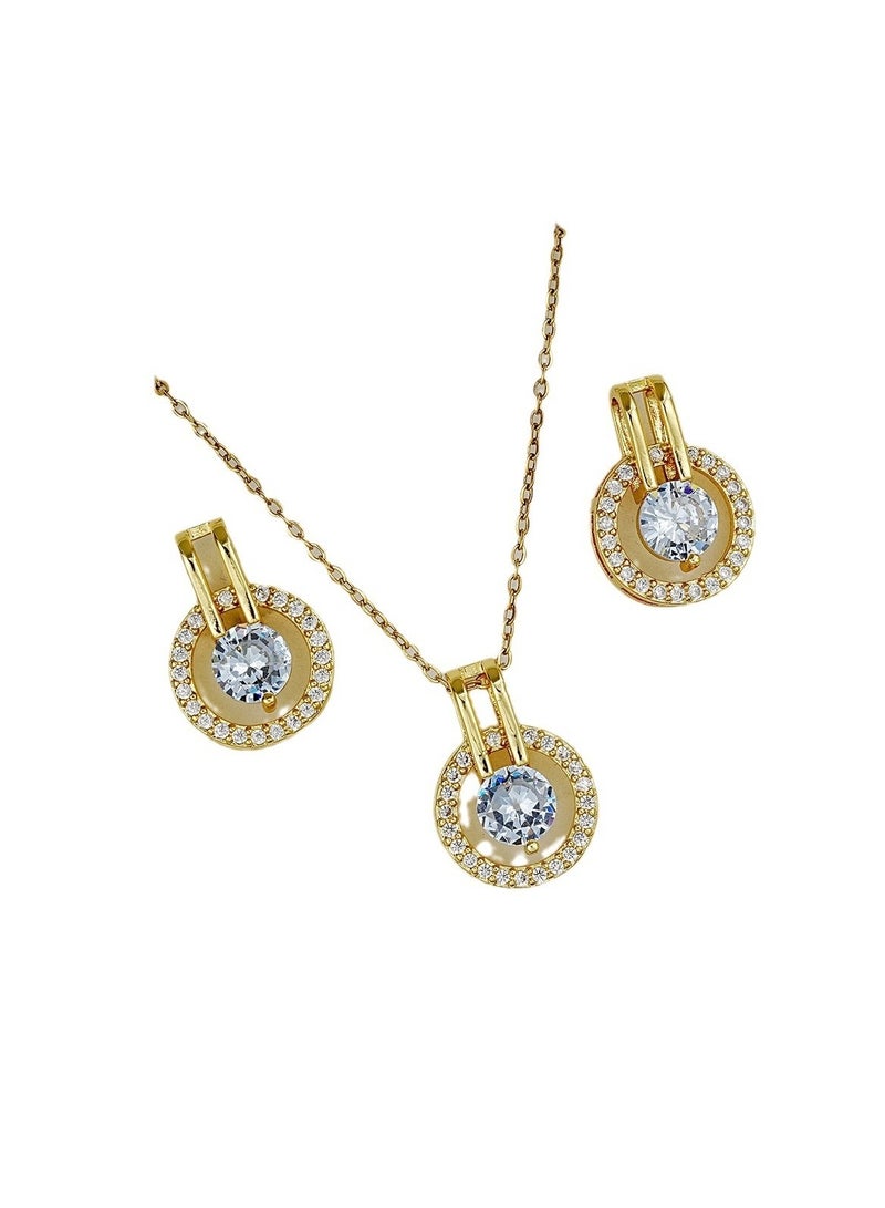 Huitich Gold Color Tone Circle Crystal Pendant Necklace and Earring Set  - Image 1