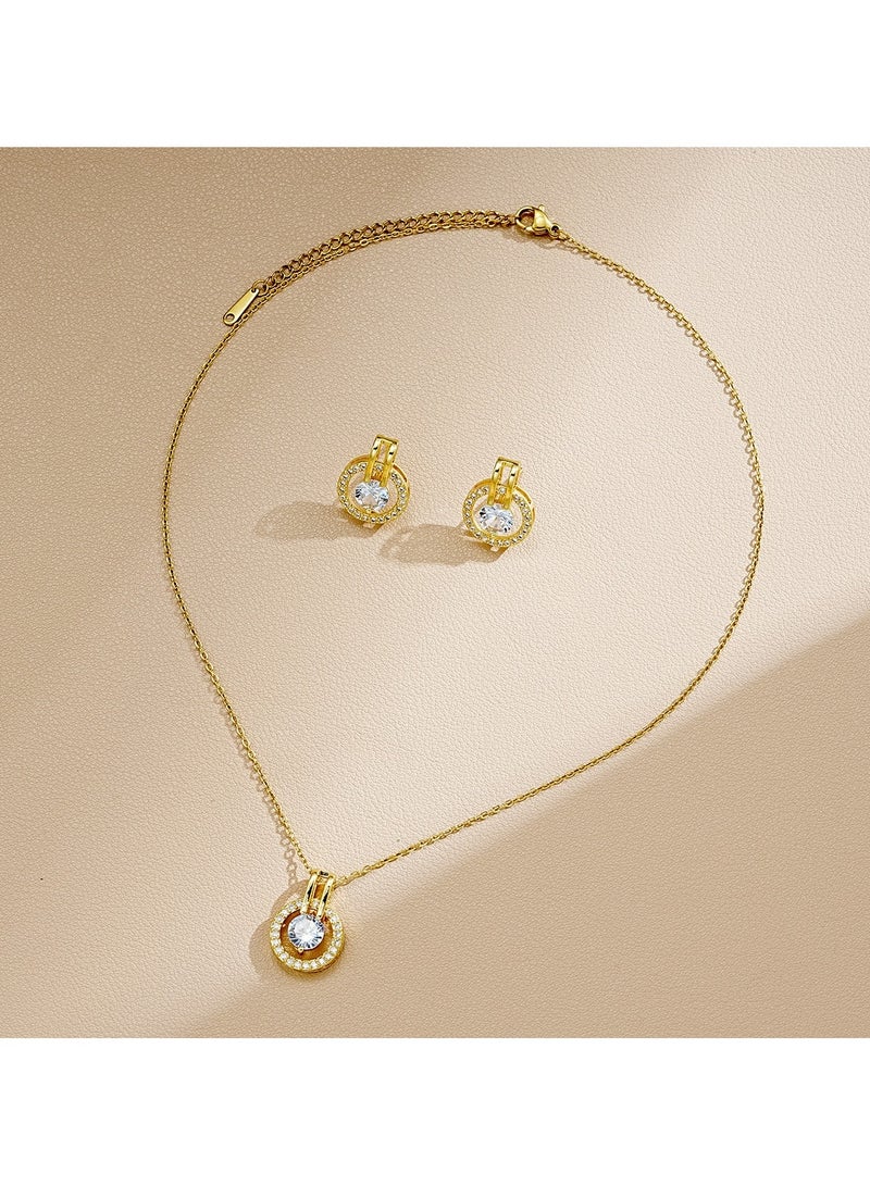 Huitich Gold Color Tone Circle Crystal Pendant Necklace and Earring Set  - Image 5