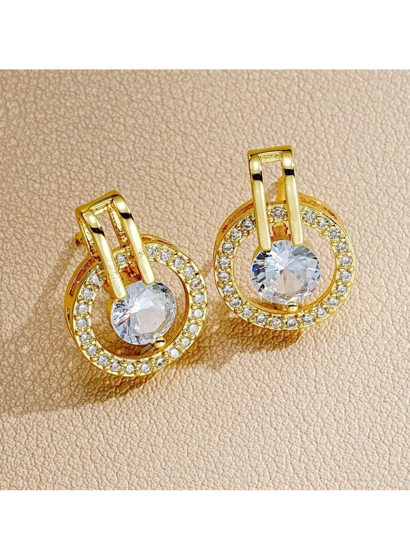 Huitich Gold Color Tone Circle Crystal Pendant Necklace and Earring Set  - Image 2