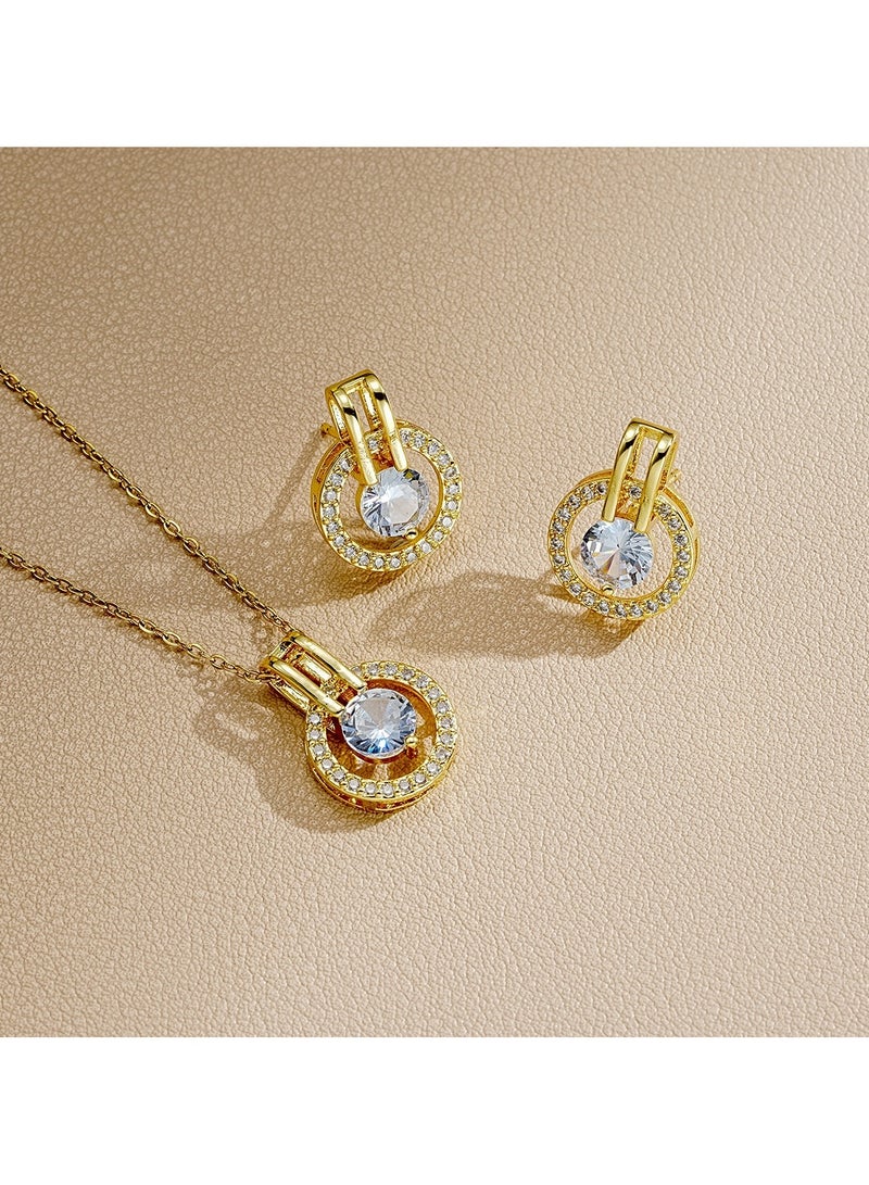 Huitich Gold Color Tone Circle Crystal Pendant Necklace and Earring Set  - Image 4