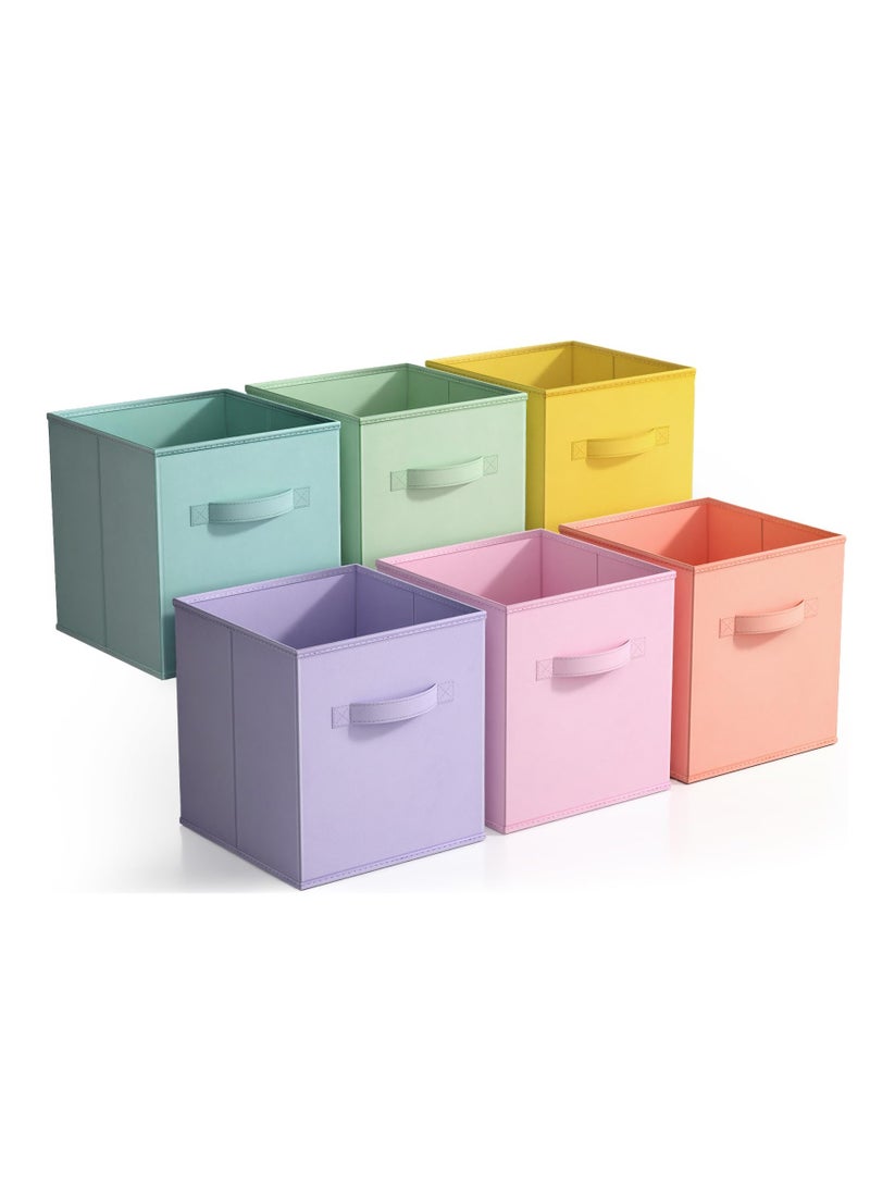 11 Inch Fabric Storage Cubes - Sturdy Collapsible Storage Bins & Handle - 6 Foldable Baskets for Organizing Clothes, Toys, Books - Multi Colored Storage Baskets for Shelves, Kids Room, Closets - Image 1