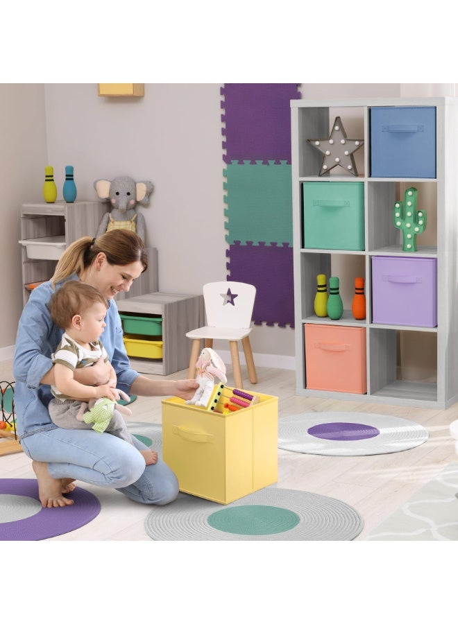 11 Inch Fabric Storage Cubes - Sturdy Collapsible Storage Bins & Handle - 6 Foldable Baskets for Organizing Clothes, Toys, Books - Multi Colored Storage Baskets for Shelves, Kids Room, Closets - Image 2