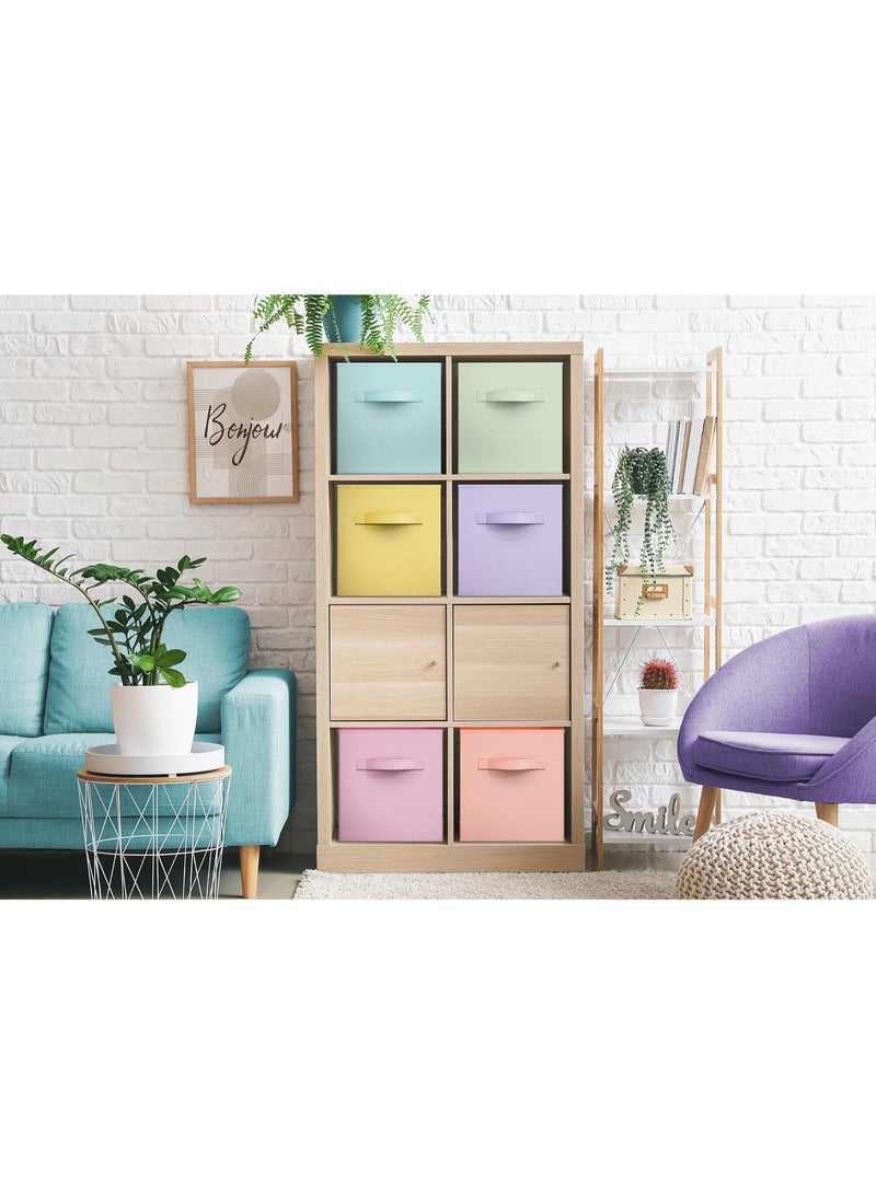 11 Inch Fabric Storage Cubes - Sturdy Collapsible Storage Bins & Handle - 6 Foldable Baskets for Organizing Clothes, Toys, Books - Multi Colored Storage Baskets for Shelves, Kids Room, Closets - Image 4