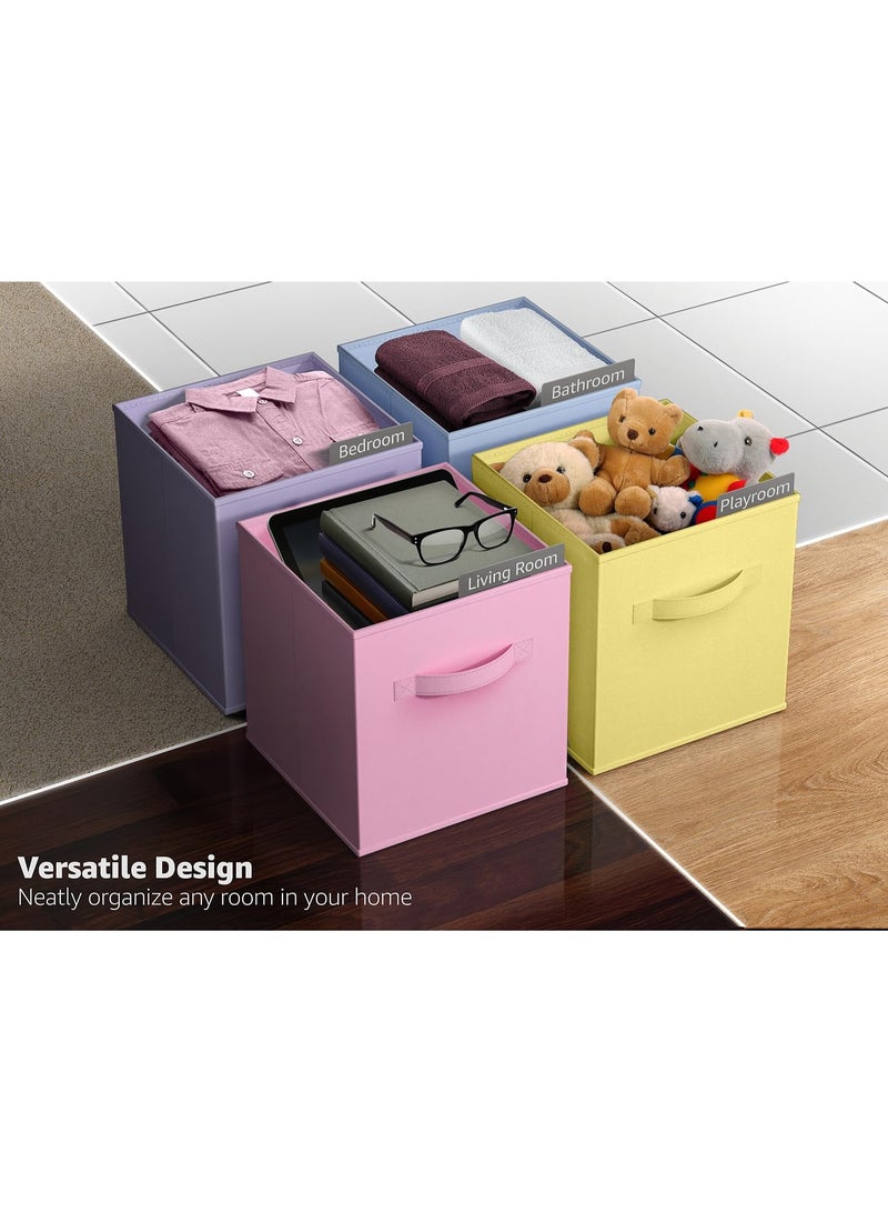 11 Inch Fabric Storage Cubes - Sturdy Collapsible Storage Bins & Handle - 6 Foldable Baskets for Organizing Clothes, Toys, Books - Multi Colored Storage Baskets for Shelves, Kids Room, Closets - Image 5