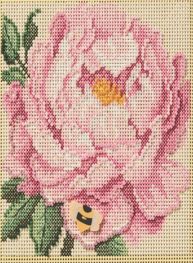 Mill Hill Peony Beaded Counted Cross Stitch Kit Buttons & Beads 2025 Spring Series MH142511, 5.25 x 5.25 inches, Multi - Image 1