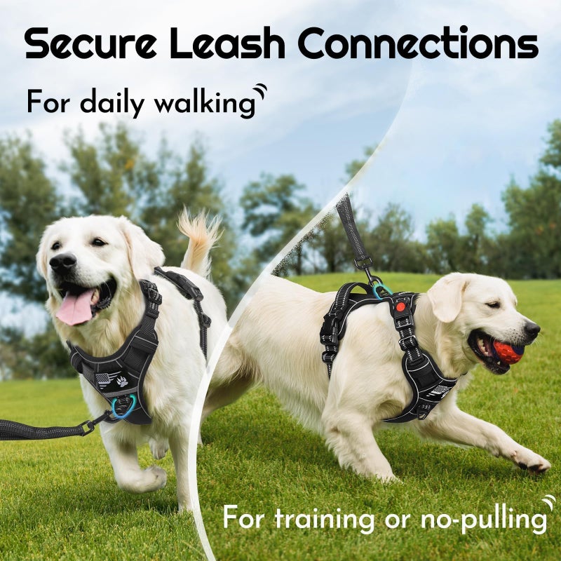 Eagloo Dog Harness for Large Dogs, Easy Wearing with 3 Quick-Release Buckles, Adjustable No Pull Pet Harness with MOLLE System, No Choke Reflective Vest with Control Handle, Black, L - Image 4