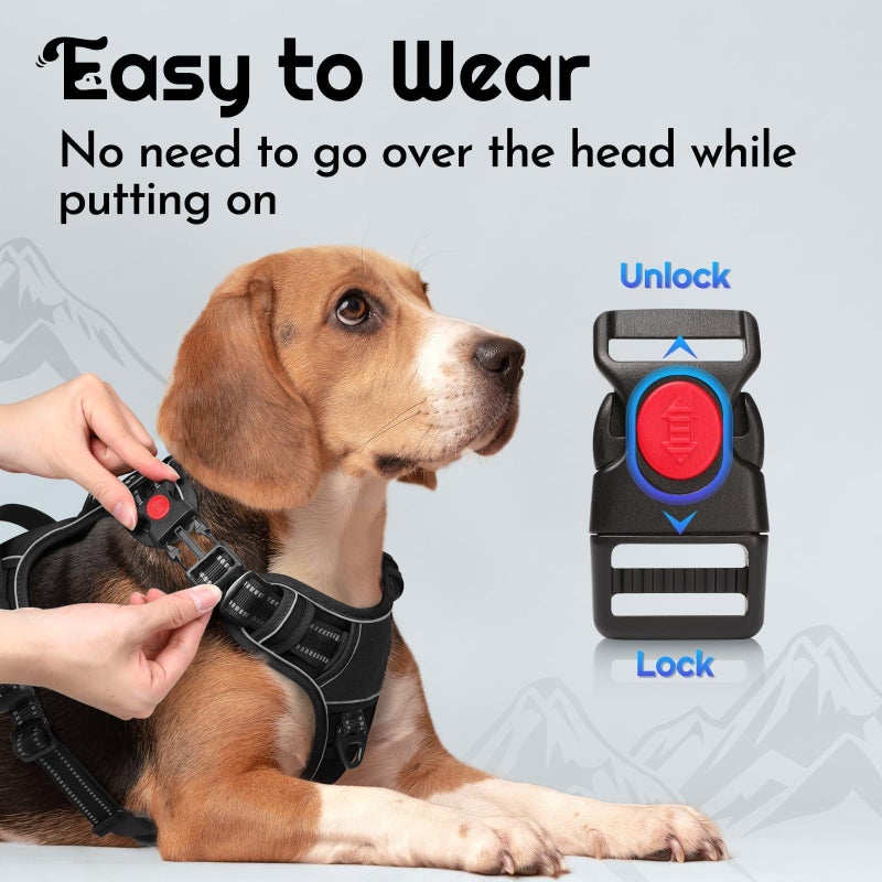 Eagloo Dog Harness for Large Dogs, Easy Wearing with 3 Quick-Release Buckles, Adjustable No Pull Pet Harness with MOLLE System, No Choke Reflective Vest with Control Handle, Black, L - Image 2