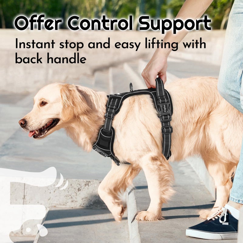 Eagloo Dog Harness for Large Dogs, Easy Wearing with 3 Quick-Release Buckles, Adjustable No Pull Pet Harness with MOLLE System, No Choke Reflective Vest with Control Handle, Black, L - Image 5