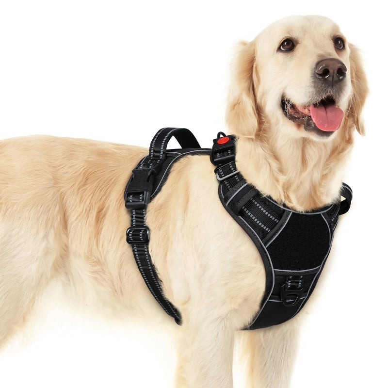 Eagloo Dog Harness for Large Dogs, Easy Wearing with 3 Quick-Release Buckles, Adjustable No Pull Pet Harness with MOLLE System, No Choke Reflective Vest with Control Handle, Black, L - Image 1