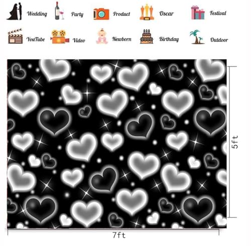 CHAIYA 7x5ft Black Heart Photo Backdrop 90s Backdrops for Photoshoot Valentine's Day Backdrop Women Men Happy Birthday Photography Background Banner - Image 5