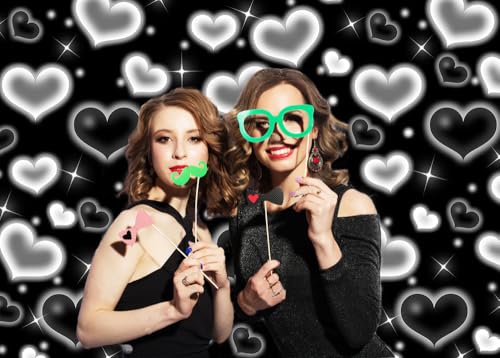 CHAIYA 7x5ft Black Heart Photo Backdrop 90s Backdrops for Photoshoot Valentine's Day Backdrop Women Men Happy Birthday Photography Background Banner - Image 4