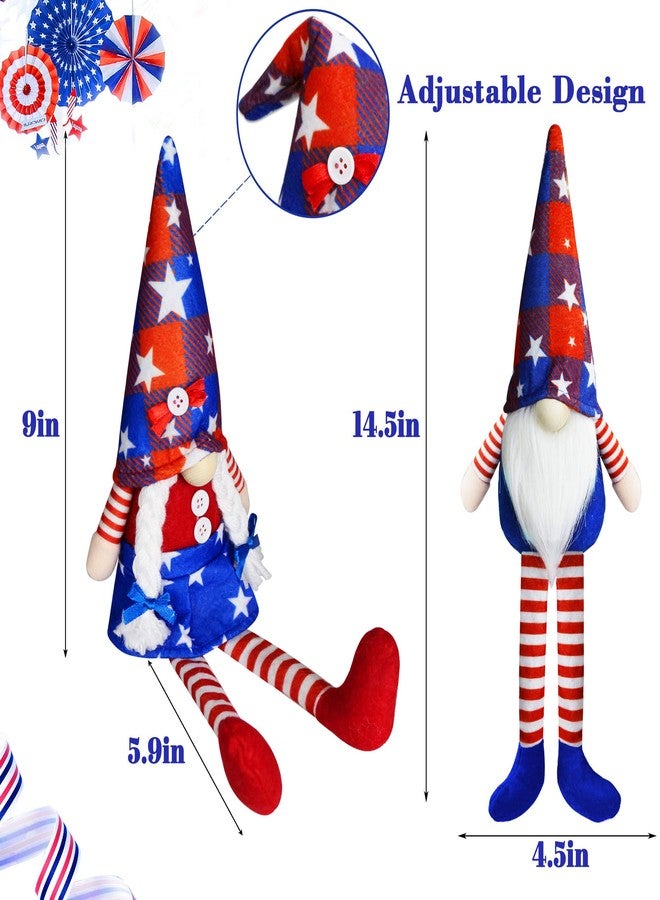 Partyprops 2Pcs 4th of July Patriotic Gnomes Plush Decorations- Mr & Mrs Handmade Swedish Tomte Gnomes Ornaments for 250th Anniversary Patriotic Party Table Decor-Fourth of July Party Home Mantle Fireplace Decor - Image 2