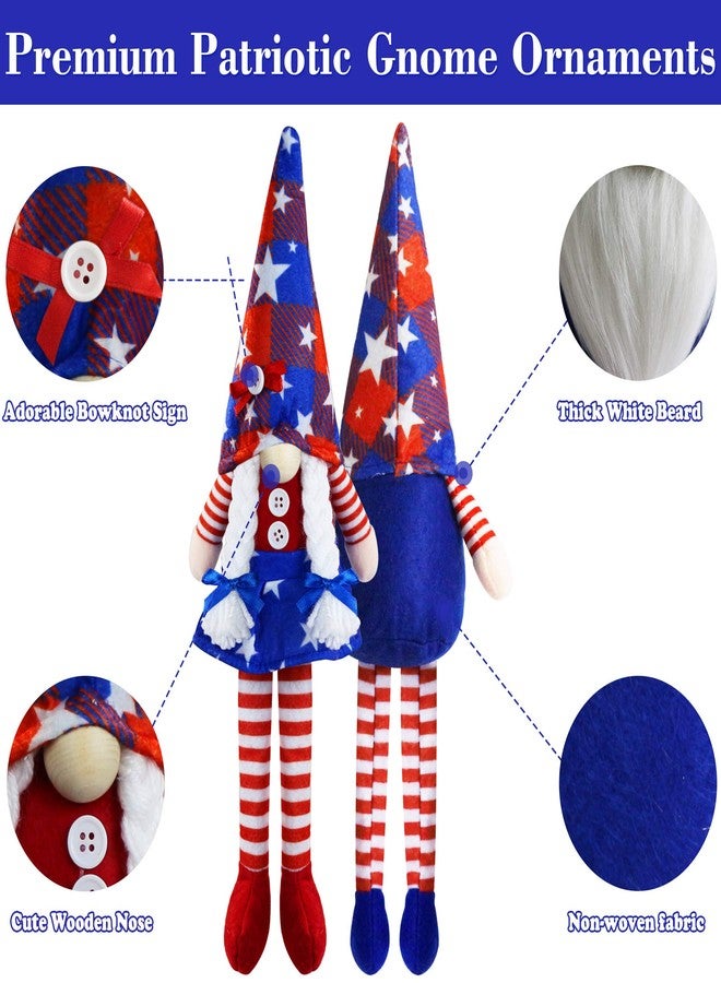 Partyprops 2Pcs 4th of July Patriotic Gnomes Plush Decorations- Mr & Mrs Handmade Swedish Tomte Gnomes Ornaments for 250th Anniversary Patriotic Party Table Decor-Fourth of July Party Home Mantle Fireplace Decor - Image 3