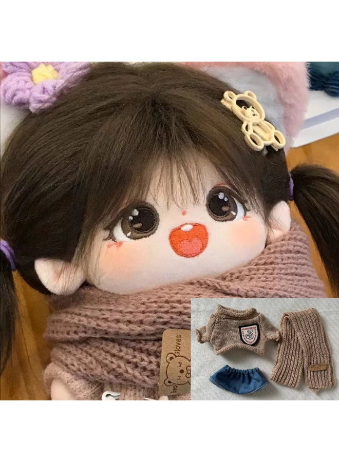 Chestnut Cotton Doll 20cm Non-Attribute Plush Doll Cute Girl's Heart Cute Doll Girl's Birthday Gift-Specifications:20cm Without Skeleton-Color:Chestnut Nude Baby + Hairstyle + Bear Sweater Three-piece Set - Image 1