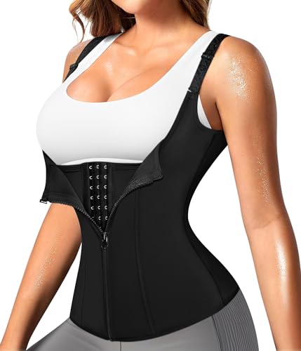 Nebility Women Waist Trainer Corset Zipper Vest Body Shaper Cincher Tank Top with Adjustable Straps (XL, Black) - Image 1