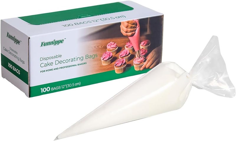 Funnippe Store Disposable Piping Bags, 12 Inch Cake Decorating Bags, Anti-Burst Pastry Bags for Cakes and Cookies, Pack of 100 - Image 1
