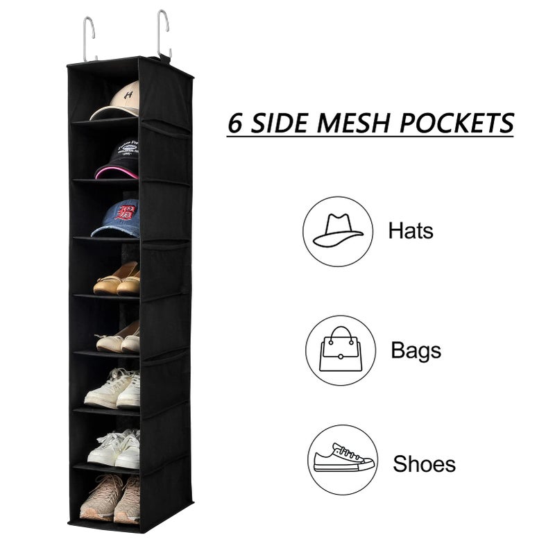 Berdeng Hanging Shoe Organizer for Closet with Side Mesh Pocketsï¼ŒHat Racks for Baseball Capsï¼ŒShoe and Hat Holder & Storageï¼Œ8-Shelfï¼ŒBlackï¼Œ1 Pack - Image 5