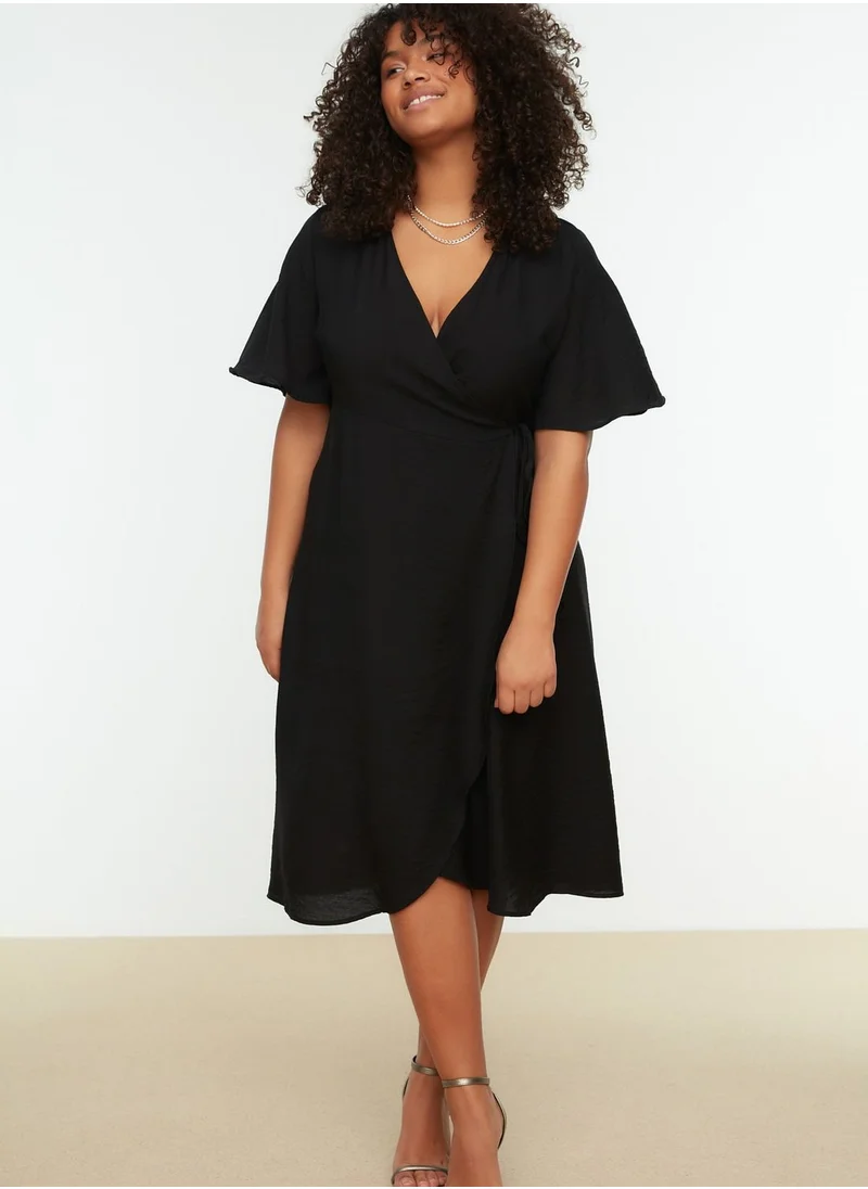 Trendyol Curve Plunge Neck Double Breasted Dress