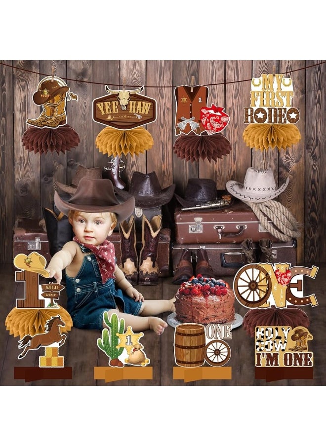 Bumqviy 10Pcs My First Rodeo Birthday Party Supplies Western Cowboy Honeycomb Centerpieces Decorations for Baby Boys, Western Cowboy Theme One Year Old Birthday Table Centerpieces Party Supplies, Wild West  - Image 1