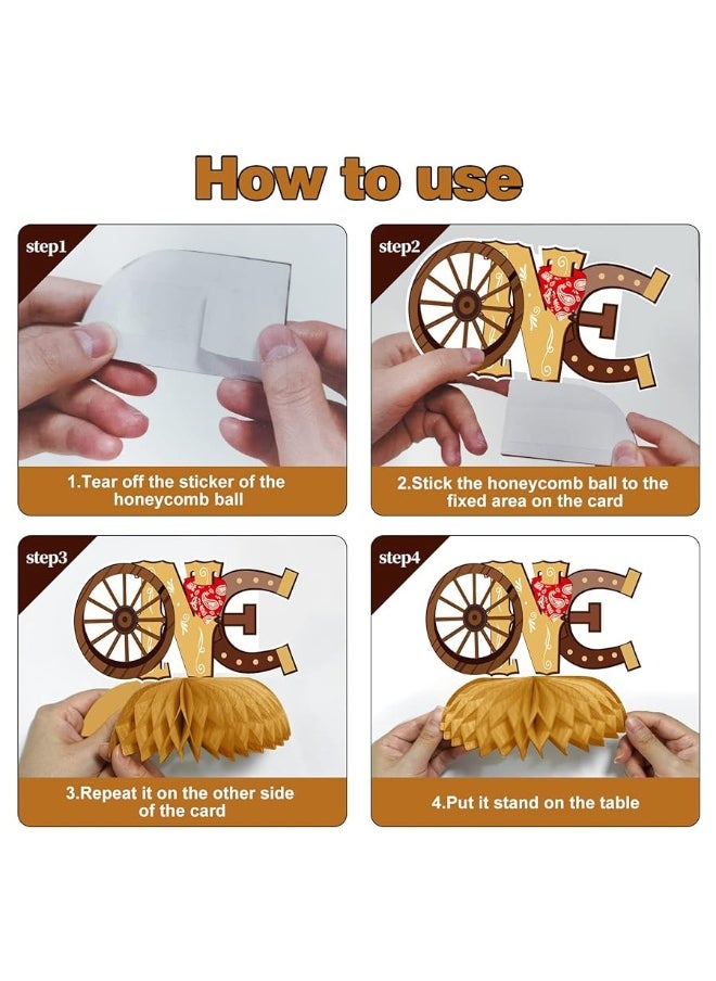 Bumqviy 10Pcs My First Rodeo Birthday Party Supplies Western Cowboy Honeycomb Centerpieces Decorations for Baby Boys, Western Cowboy Theme One Year Old Birthday Table Centerpieces Party Supplies, Wild West  - Image 3