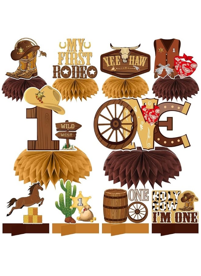 Bumqviy 10Pcs My First Rodeo Birthday Party Supplies Western Cowboy Honeycomb Centerpieces Decorations for Baby Boys, Western Cowboy Theme One Year Old Birthday Table Centerpieces Party Supplies, Wild West  - Image 2