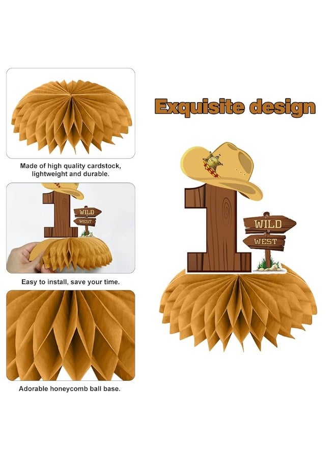 Bumqviy 10Pcs My First Rodeo Birthday Party Supplies Western Cowboy Honeycomb Centerpieces Decorations for Baby Boys, Western Cowboy Theme One Year Old Birthday Table Centerpieces Party Supplies, Wild West  - Image 5