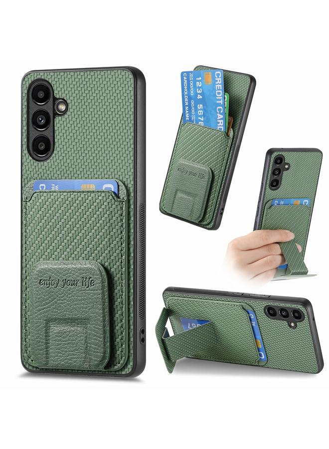 S-TOP Case For Samsung Galaxy A15 Carbon Fiber Card Bag Fold Stand Phone Case - Image 1