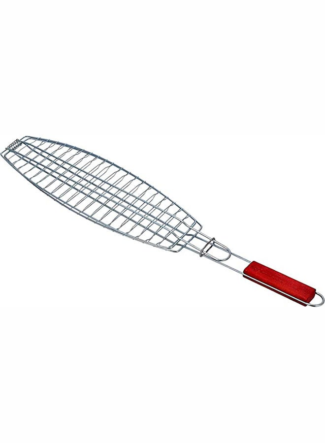 شواية السمك، حديد مطلي بالكروم، شواية شواء محمولة قابلة للطي للأسماك والخضروات والروبيان مع مقبض خشبي مقاوم للحرارة قابل للإزالة - Image 1