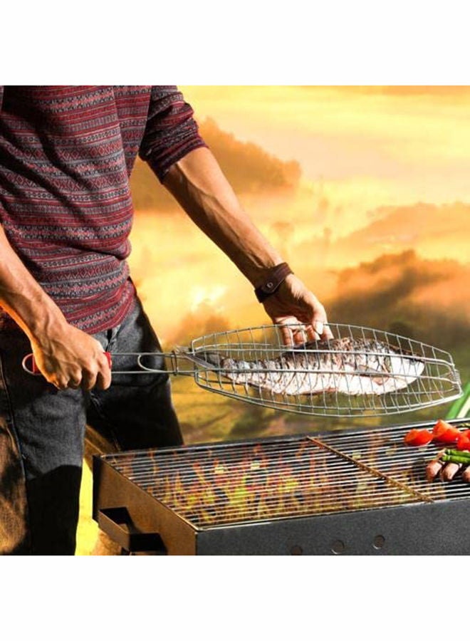 شواية السمك، حديد مطلي بالكروم، شواية شواء محمولة قابلة للطي للأسماك والخضروات والروبيان مع مقبض خشبي مقاوم للحرارة قابل للإزالة - Image 4