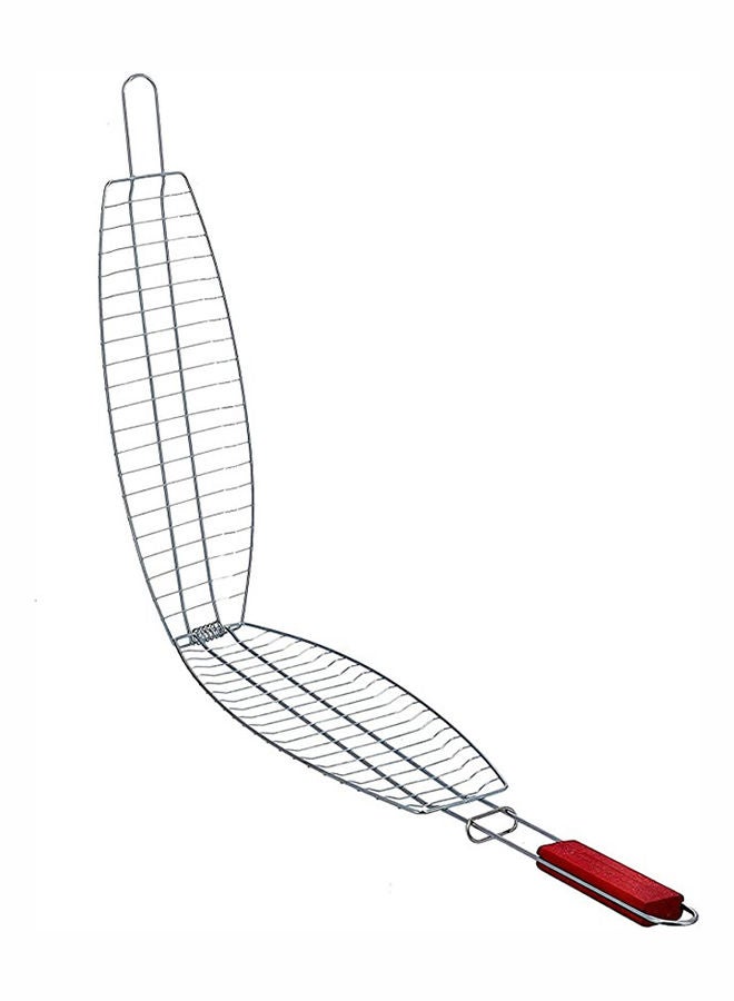 شواية السمك، حديد مطلي بالكروم، شواية شواء محمولة قابلة للطي للأسماك والخضروات والروبيان مع مقبض خشبي مقاوم للحرارة قابل للإزالة - Image 2