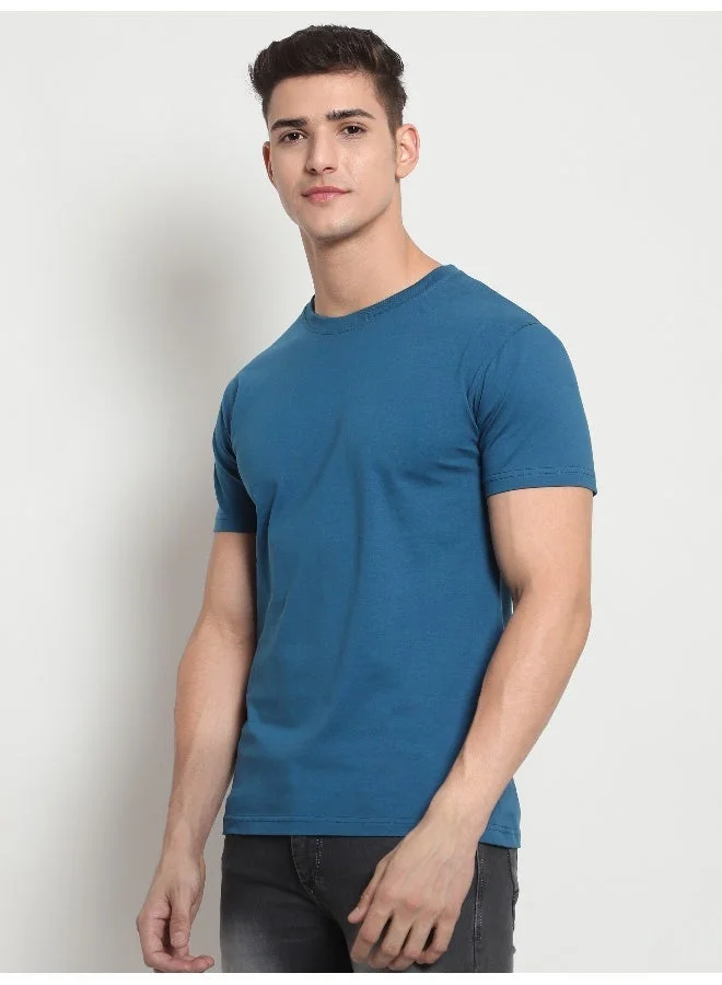 Beyoung Teal Blue Plain T-shirt For Men