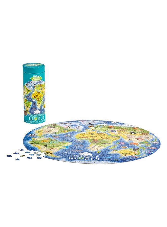 Ridley's Endangered World 1,000-Piece Jigsaw Puzzle - Circular Animal Puzzle with Informational Image About Different Endangered Animals, Sturdy Storage Tube Included - Makes a Great Gift - Image 1