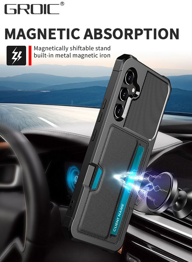 GROIC Design for Samsung Galaxy A54 6.4 Inch Wallet Case, Back Built-In Metal Magnetic Iron for Car, Card Holder Slots Shockproof Protective Cover Hybrid Heavy Duty Hard Luxury Phone Shell - Image 2