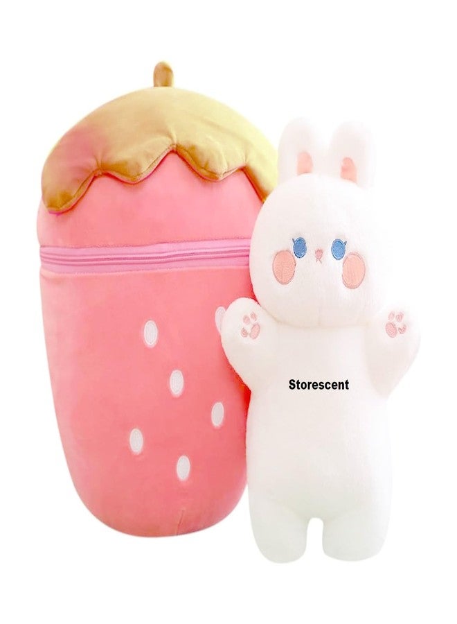 Storescent Hidden Fruit Bunny Soft Toys for Kids, Stuffed Animal Plush Soft Toys for Boys and Girls | Medium, Cute Rabbit Strawberry Pink Bunny - Zipper Plush Toy (Pink) - Image 1