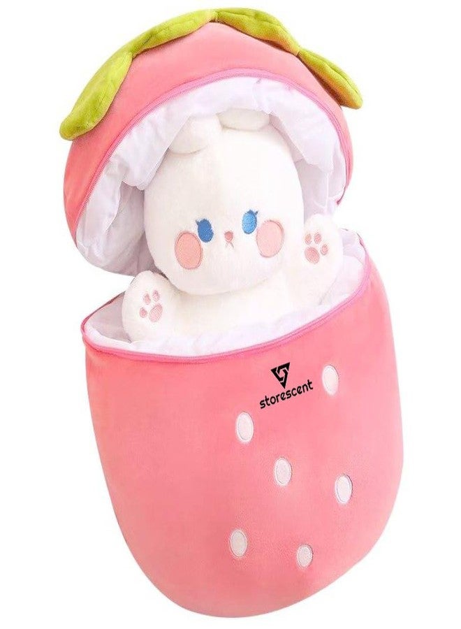 Storescent Hidden Fruit Bunny Soft Toys for Kids, Stuffed Animal Plush Soft Toys for Boys and Girls | Medium, Cute Rabbit Strawberry Pink Bunny - Zipper Plush Toy (Pink) - Image 2