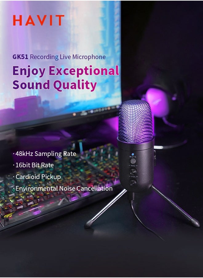 havit - Condenser Microphone, Gaming Microphone for PC/PS5 with RGB Lighting for Streaming, Twitch, Discord, and YouTube - Image 1
