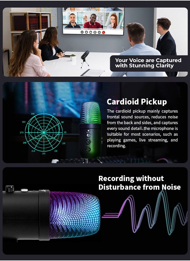 havit - Condenser Microphone, Gaming Microphone for PC/PS5 with RGB Lighting for Streaming, Twitch, Discord, and YouTube - Image 1