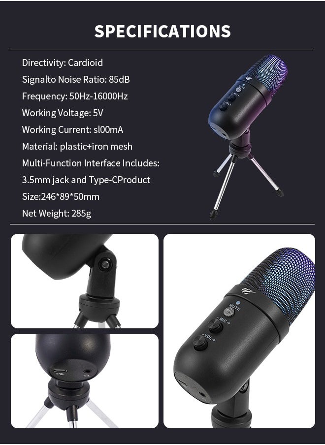 havit - Condenser Microphone, Gaming Microphone for PC/PS5 with RGB Lighting for Streaming, Twitch, Discord, and YouTube - Image 1
