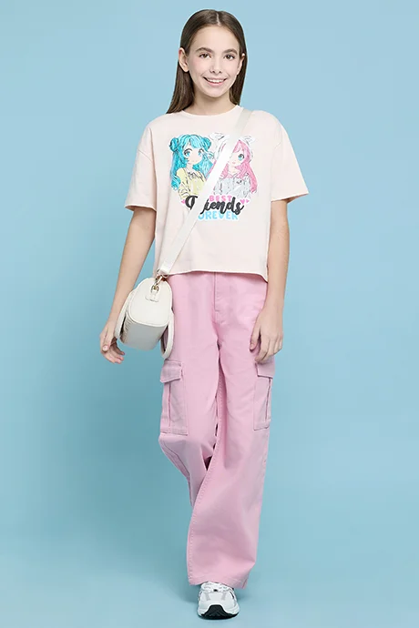 أر أند بي Printed T-Shirt with Crew Neck and Short Sleeves