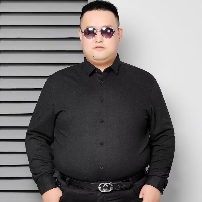Plus Size Men'S Clothing For Fat Men, Spring & Fall Shirts, Plus Fat, Long-Sleeved Solid Color Work Business Workwear Professional Shirts - Image 2