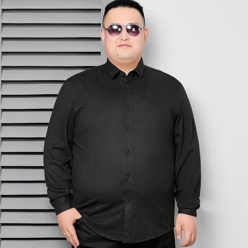 Plus Size Men'S Clothing For Fat Men, Spring & Fall Shirts, Plus Fat, Long-Sleeved Solid Color Work Business Workwear Professional Shirts - Image 4