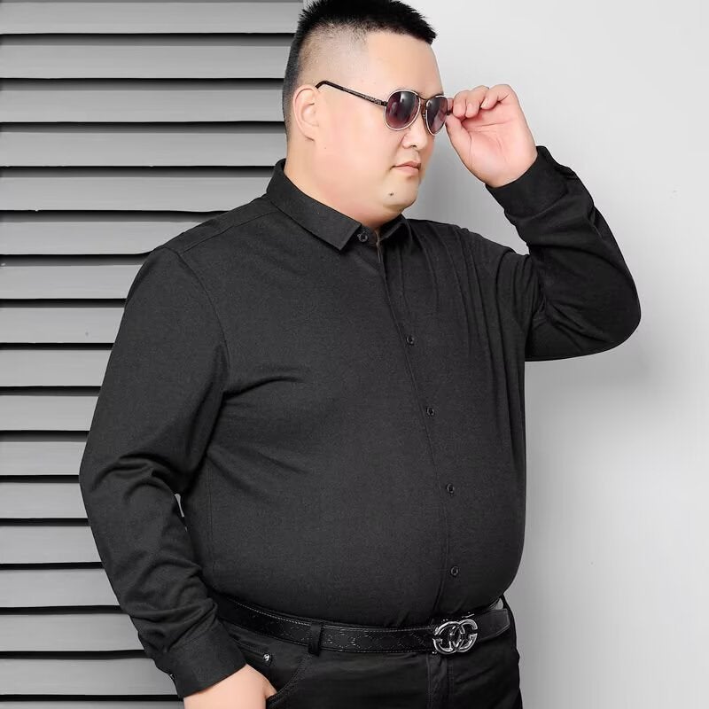 Plus Size Men'S Clothing For Fat Men, Spring & Fall Shirts, Plus Fat, Long-Sleeved Solid Color Work Business Workwear Professional Shirts - Image 3