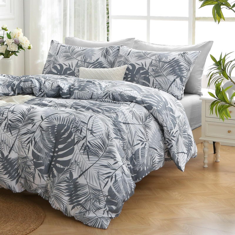 MUXHOMO Black&Grey Bed in a Bag Queen 7 Pieces, Queen Comforter Set Reversible Botanical Flowers Design, Ultra Soft & Breathable Bedding Sets with Comforter, Sheets, Pillowcases & Shams - Image 5