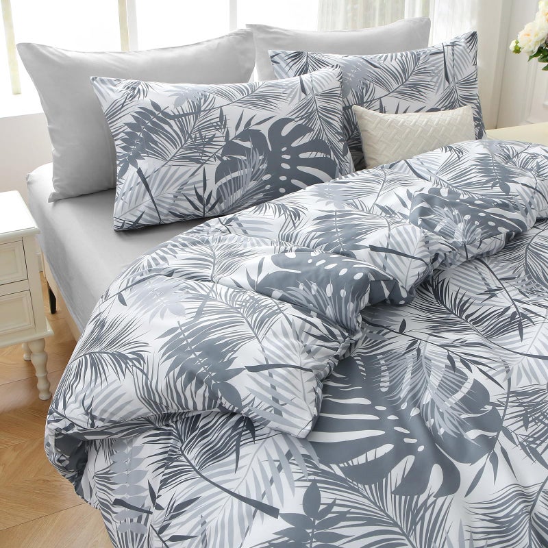 MUXHOMO Black&Grey Bed in a Bag Queen 7 Pieces, Queen Comforter Set Reversible Botanical Flowers Design, Ultra Soft & Breathable Bedding Sets with Comforter, Sheets, Pillowcases & Shams - Image 2